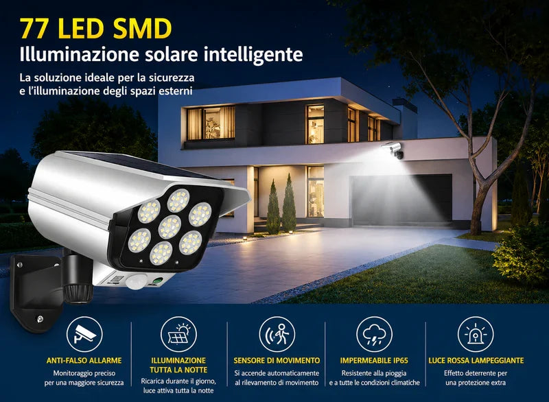 Luce Solare 77 LED Finta Telecamera
